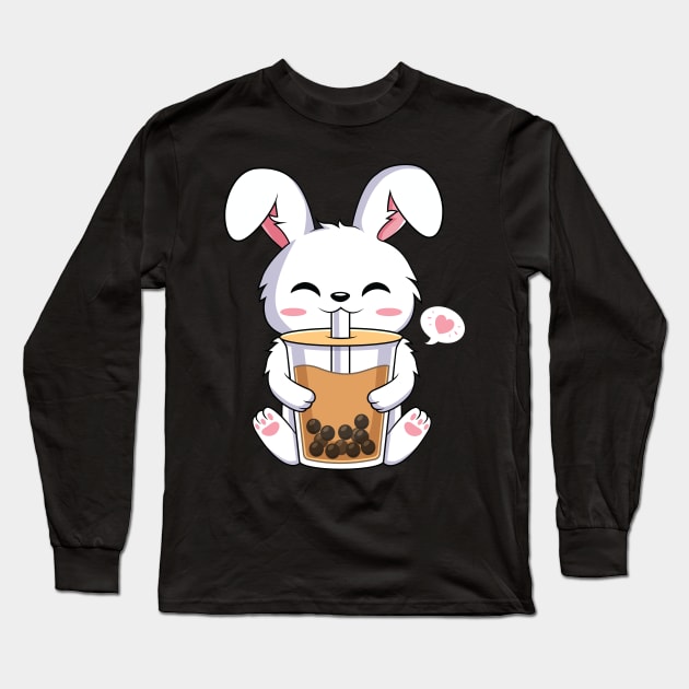 Kawaii Bunny Rabbit Drinking Boba Tea Anime Long Sleeve T-Shirt by HCMGift